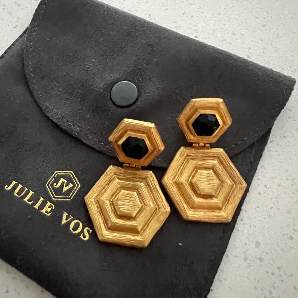Julie Vos black and gold drop down earrings